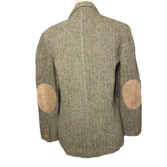 VTG Lizsport Sz 2P Petite 100 Wool Herringbone Tweed Blazer Jacket Leather Elbow - Picture 2 of 8